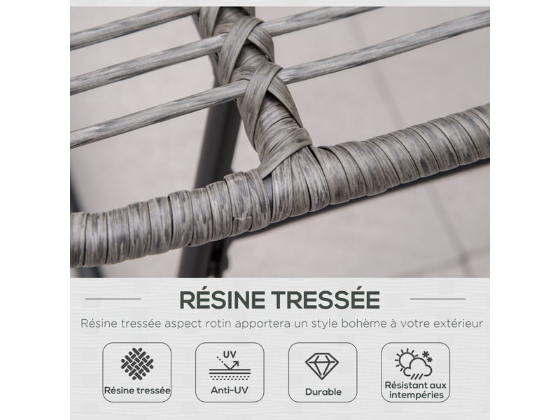  Fauteuil de jardin avec repose-pieds en résine tressée et métal noir avec coussins  - Conforama D