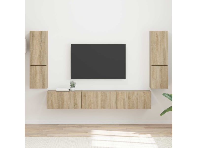  Ensemble meuble tv - banc tv - meuble de rangement 4 pcs chêne sonoma bois d'ingénierie  - Conforama B