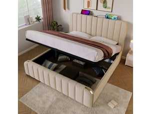 Lit avec rangement 180x200 cm <strong>HOMVRA</strong>  <strong></strong> coloris beige