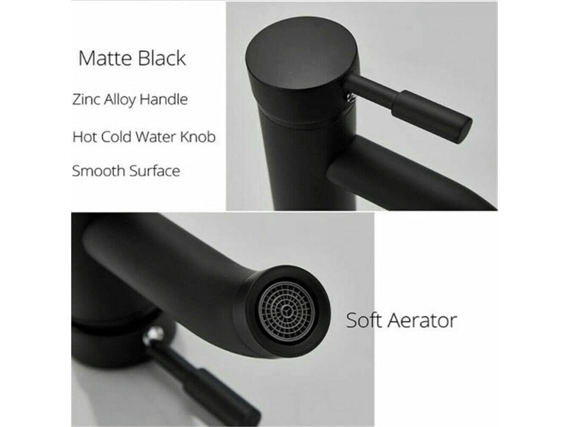  Robinet de salle de bain, mitigeur de lavabo, robinet d'évier, convient pour diamètre intérieur 32 mm-42 mm, noir  - Conforama B