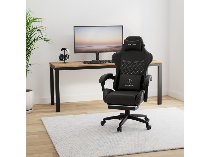  Gtplayer chaise de jeu avec double dossier, repose-pieds, housse amovible, 150kg, réglable - noir GTP100-BLACK - Conforama B