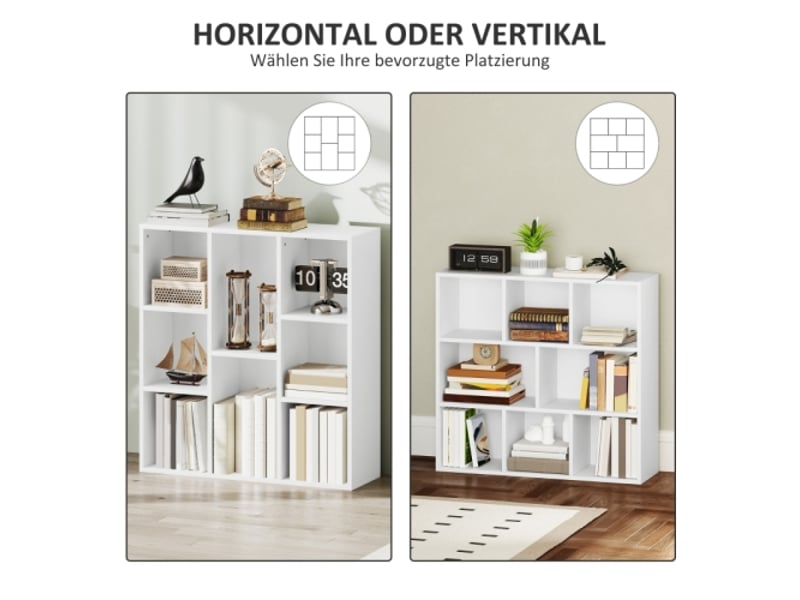  Bibliothèque blanche 8 niveaux, étagère de rangement, pour salon, chambre et bureau  - Conforama E