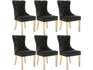 Lot de 6 chaises de salle à manger en velours noir avec accents de rivets, pieds en acier inoxydable plaqué or, sans accoudoirs