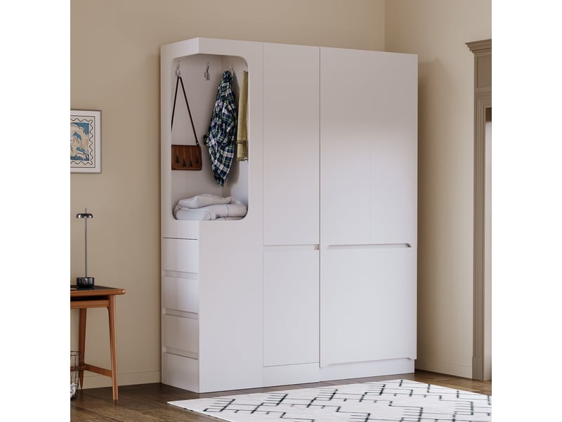  Lot de 2 armoires 6 porte(s) 4 tiroir(s) coloris blanc largeur 140 cm bois massif armoire blanc - Conforama D