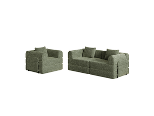 Canapé d'angle droit relax manuel   3 places Polyester vert avec coffre de rangement