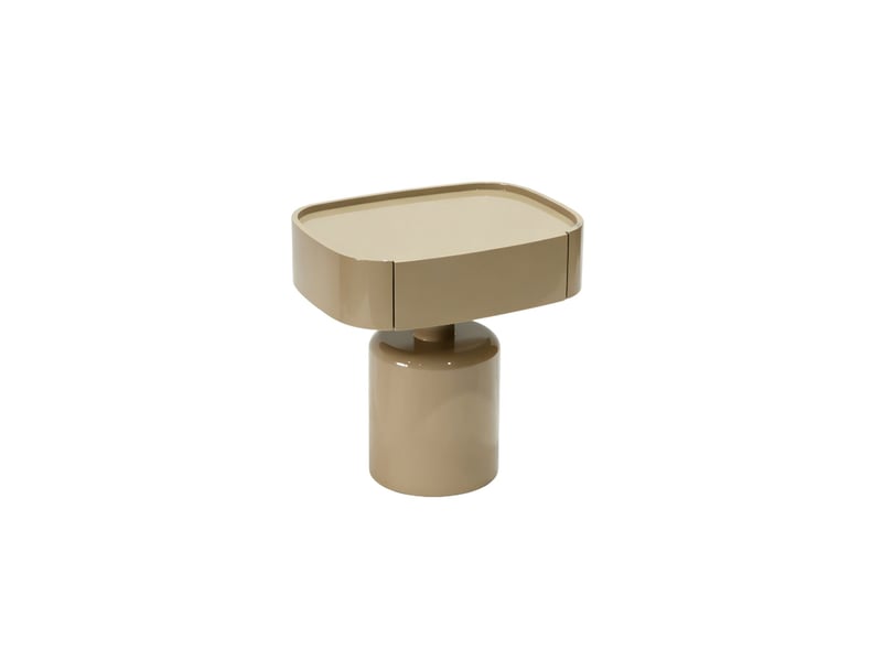  Table d'appoint à un tiroir laquée couleur taupe brillant  - Conforama C