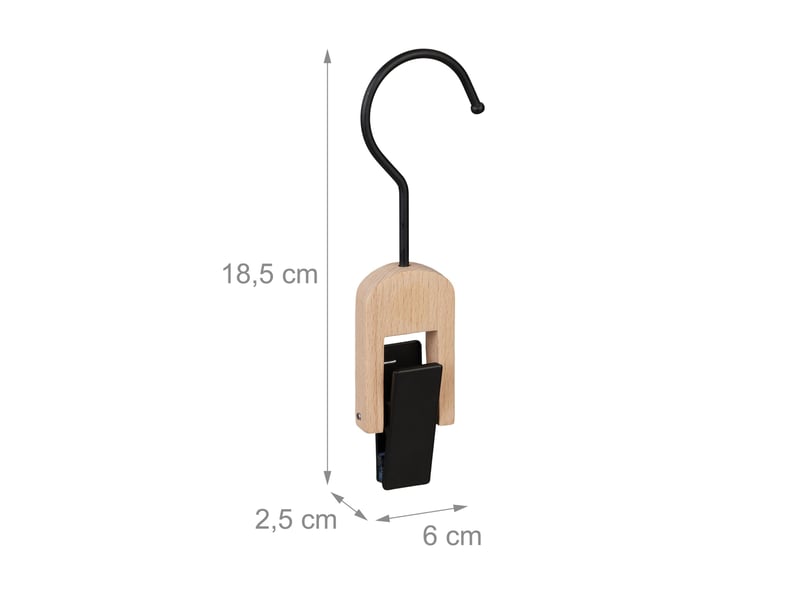  Lot de 5 cintres à pinces pour accessoires 18,5 x 6 x 2,5 cm anti-plis design chic en bois noir 13_0008920  - Conforama C