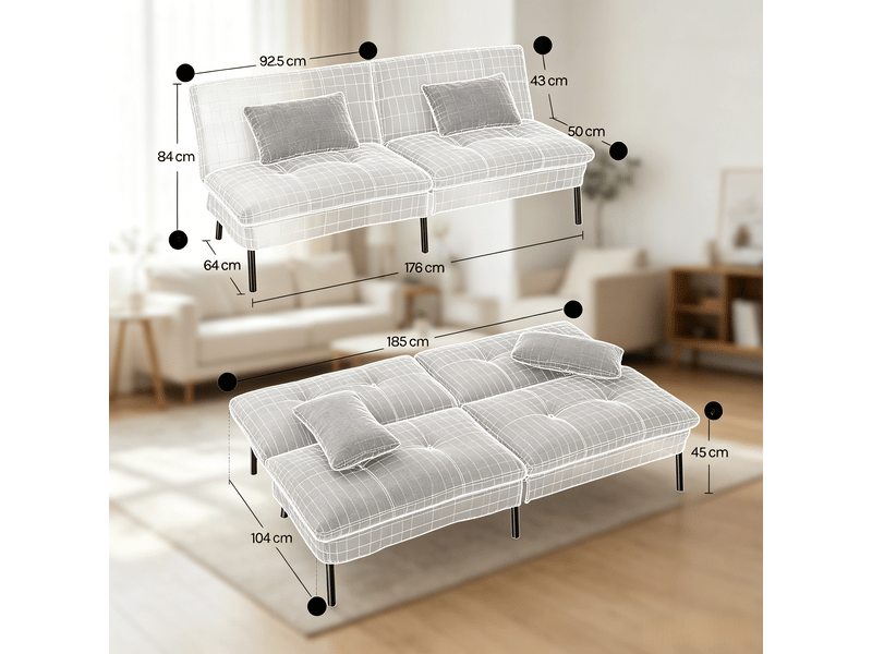  Canapé convertible, canapé-lit, 2 places, pour chambre, mobilier pour espace de vie, format adapté au salon, pour intérieur  - Conforama A