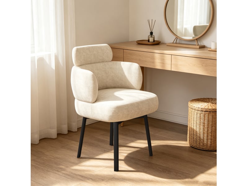  Chaise de salle à manger pivotante 360° 56,5x54x89 cm en chenille blanc crème  - Conforama B