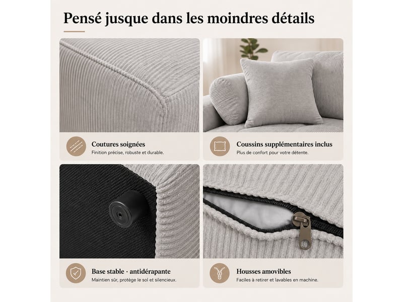 Canapé modulaire à compression, en tissu velours - Conforama R