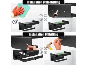 Porte-rouleau de papier toilette mural avec étagère de rangement en aluminium pour salle de bain et cuisine (noir)