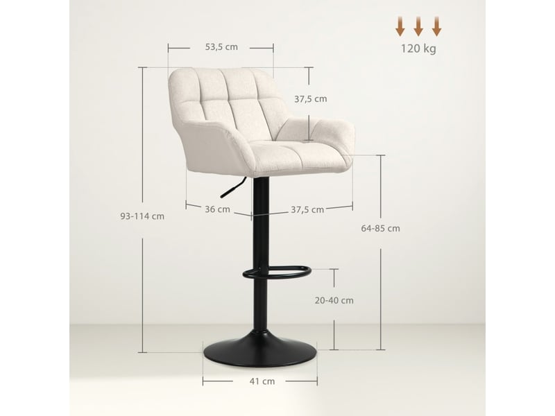  Lot de 2 tabourets de bar rétro réglables en hauteur – simili cuir effet lin – crème et noir – pivotants  - Conforama C