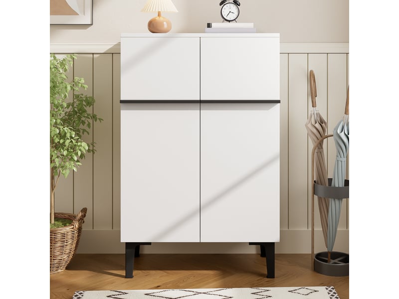  Meuble à chaussures 60x34,5x95 cm, 2 portes et étagères réglables, grand rangement, rangement pour entrée et couloir - noir et blanc  - Conforama B