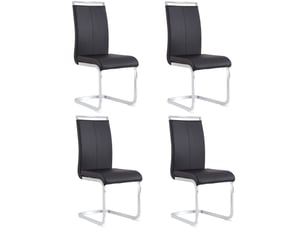 Lot de 4 chaises luge en similicuir noir, piétement en métal chromé