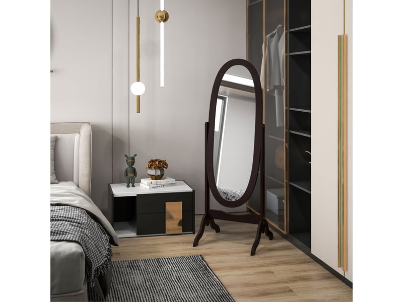  Miroir à pied ovale style shabby chic inclinaison réglable mdf café 48 x 46 x 147 cm  - Conforama R