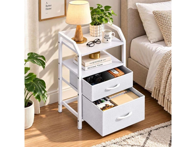  Table de chevet 40x30x70 cm deux tiroirs tissu etagere ouverte blanc pur moderne  - Conforama B