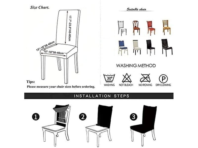  Lot de 6 housses de chaise en cuir synthétique – imperméables et extensibles, gris  - Conforama E