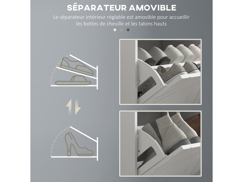  Banc à chaussures, banc de rangement, assise rembourrée, tiroir rabattable, blanc, porte avec motif 106 x 24 x 52,5 cm  - Conforama R