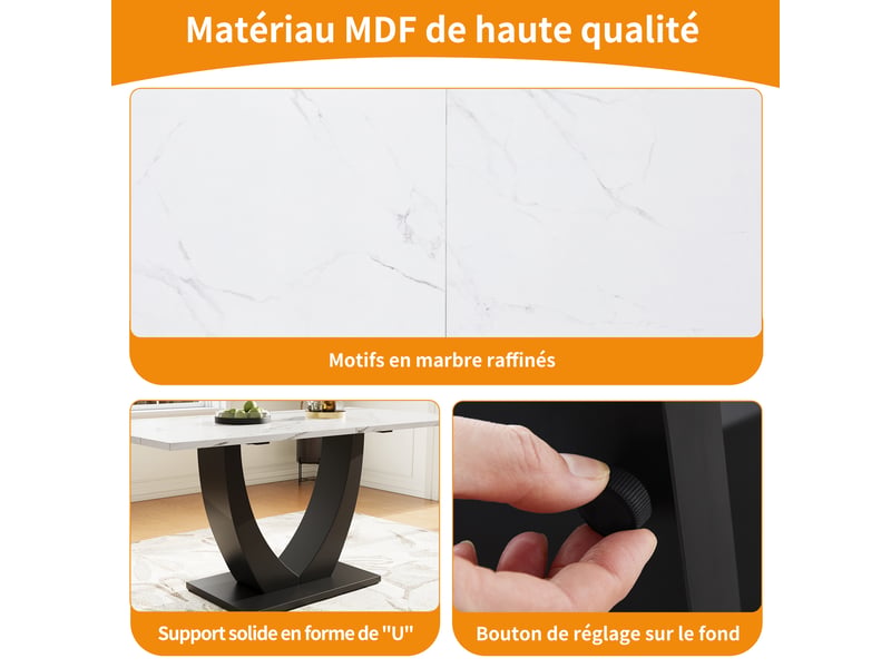  Ensemble table et chaises avec 1 table et 4 chaises  - pieds réglables - mdf, métal et velours - multicolore  - Conforama E