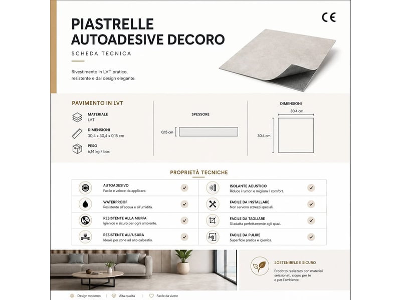  Carrelages adhésifs en pvc effet marbre 22 pièces divina home - beige  - Conforama E