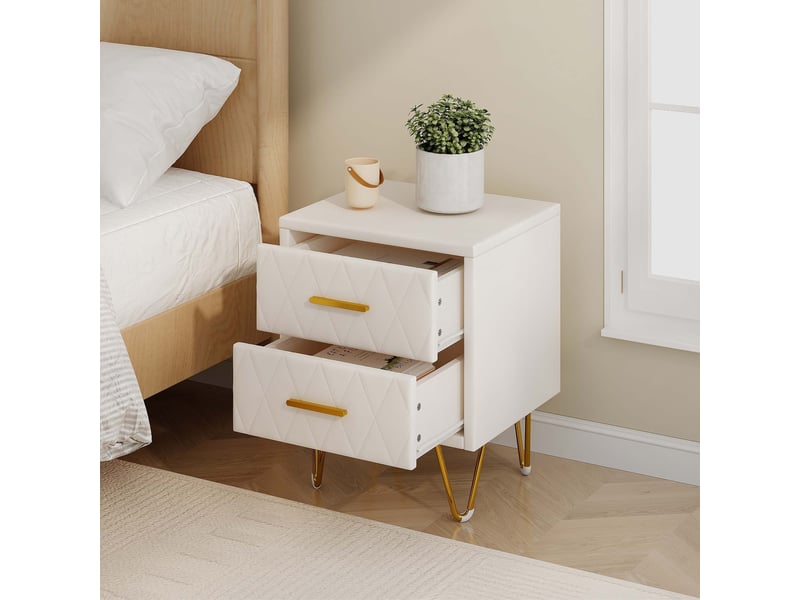  Lot de 2 tables de chevet avec 2 tiroirs de rangement coloris blanc en pu  - Conforama D