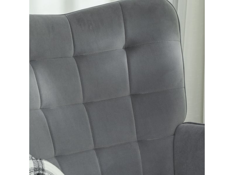  Fauteuil à bascule gris foncé, fauteuil d'allaitement confortable avec accoudoirs, revêtement velours, base en bois, 71x98x101 cm  - Conforama D