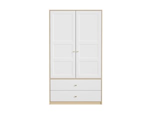 Armoire à deux portes avec 2 tiroirs et barre de penderie, 100 x 48 x 180 cm, blanc et effet bois