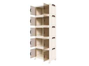 Armoire de rangement pliable 53x30x156 cm avec 5 niveaux portes magnétiques, 4 roulettes pivotantes, couleur blanche