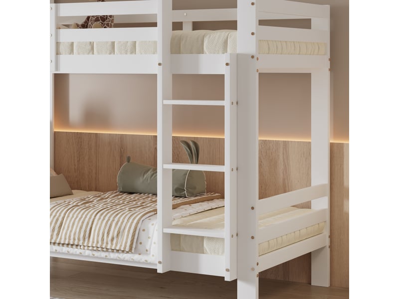  Lit superposé 90x200 cm avec bureau intégré étagères et rangements lit enfant gain de place en bois massif mdf blanc  - Conforama D
