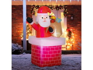 Père noël gonflable décoration de noël extérieur avec lumières led sac de cadeau et la cheminée 130 x 82 x 195 cm rouge