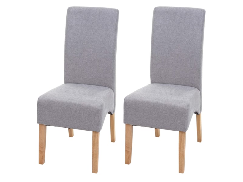  Lot de 2 chaises de salle à manger dossier haut assise rembourrée et formes arrondies tissu gris clair et bois d’hévéa 04_0010860  - Conforama A