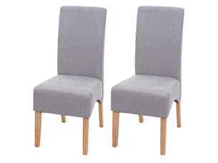 Lot de 2 chaises de salle à manger dossier haut assise rembourrée et formes arrondies tissu gris clair et bois d’hévéa 04_0010860
