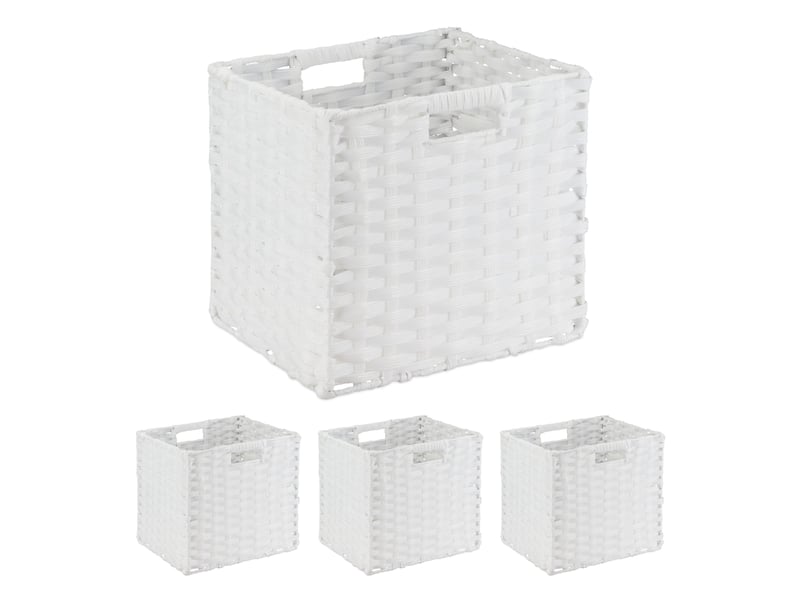  Lot de 4 paniers de rangement carré polyvalents salon salle de bain 31 x 32 x 30 cm en pp beige 13_0016656  - Conforama A