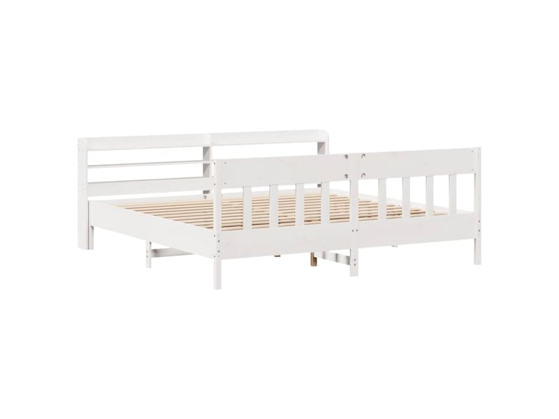  Lit double- lit adulte -  cadre de lit sans matelas blanc 200x200 cm bois massif de pin  - Conforama B