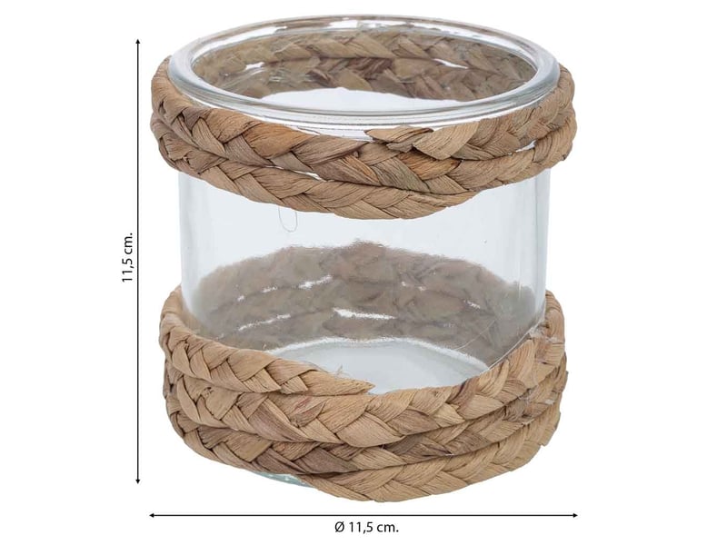  Bougeoir en verre recouvert de fibres naturelles marron d11.5x11.5h cm  - Conforama C