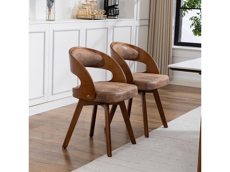 Chaise de salle à manger moderne pivotante en bois avec coussin tissu fonctionnel couleur café dossier incurvé chaise d'appoint pour cuisine café salon - Conforama D
