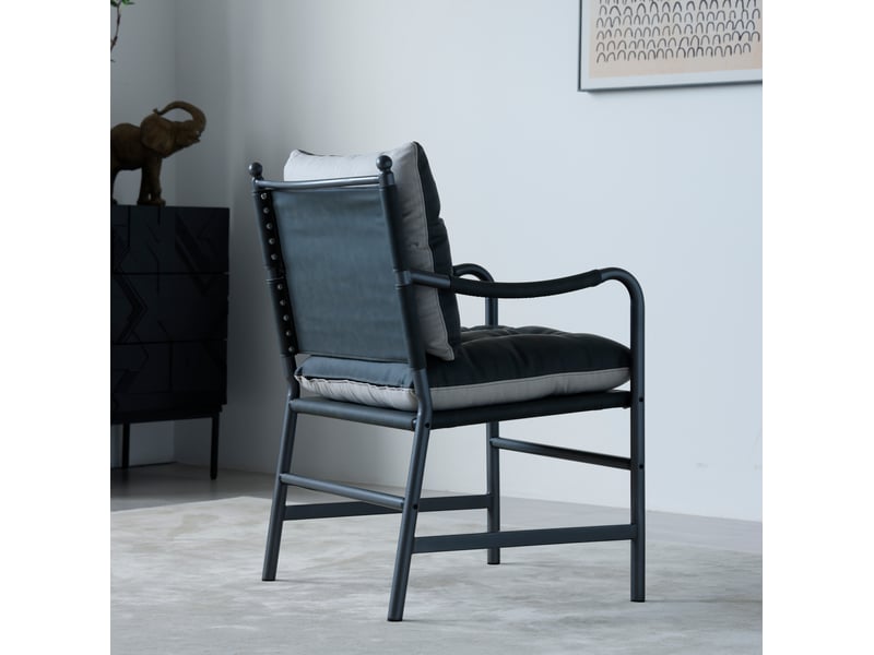  Fauteuil avec accoudoirs et dossier rembourré, pour salon, chambre ou bureau, en similicuir et métal noir  - Conforama C