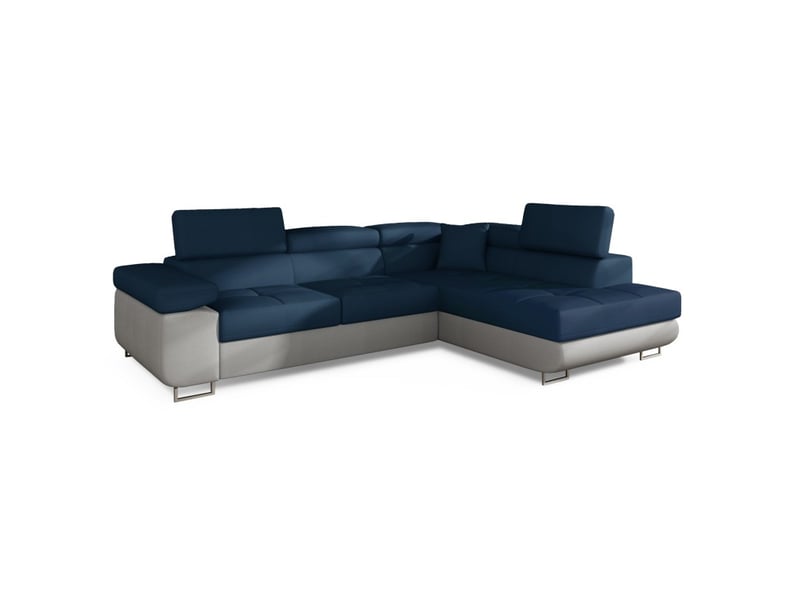 Canapé d'angle convertible menton bleu océan et blanc – angle droit avec coffre - Conforama A