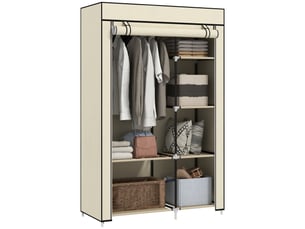 Armoire pliable en tissu, armoire portable avec 6 étagères et 1 tringle à vêtements pour la chambre, 103 x 43 x 162,5 cm, crème