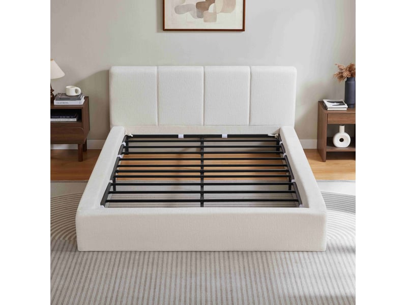  Lit 140x200 cm avec tête de lit rembourrée, cadre en acier renforcé, sans sommier tapissier, montage facile, matelas non inclus  - Conforama C