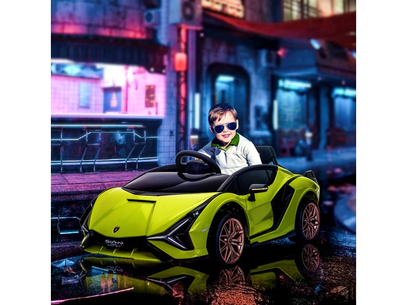 Voiture électrique enfants de sport véhicule électrique lamborghini sian 12 v - v. Max. 5 kmh avec télécommande 2,4g effets sonores + lumineux vert - Conforama C