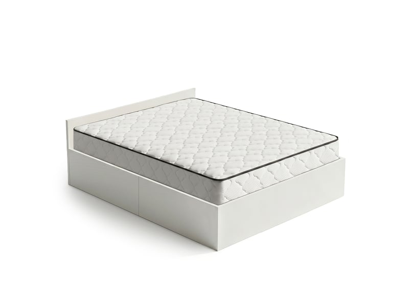  Lit coffre 160x200 cm sommier relevable en métal et matelas à ressorts blanc  - Conforama B