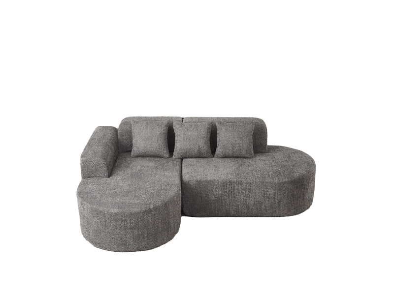  Canapé d'angle gauche 222x157 cm anthracite en chenille, 3 places avec 3 coussins de dossier, design arrondi  - Conforama D