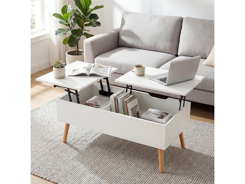  Table basse extensible à plateau relevable (blanche)  - Conforama B