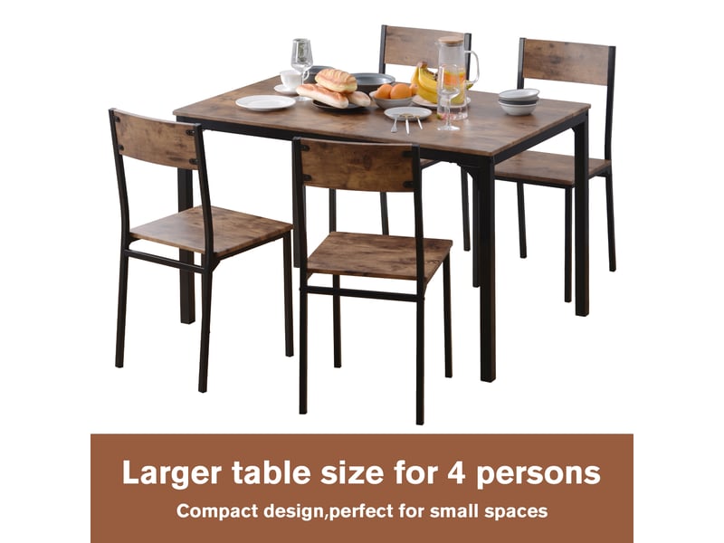 Ensemble table à manger avec 4 chaises, finition marron vintage, table compacte pour petit espace, cuisine, salon ou balcon - Conforama R