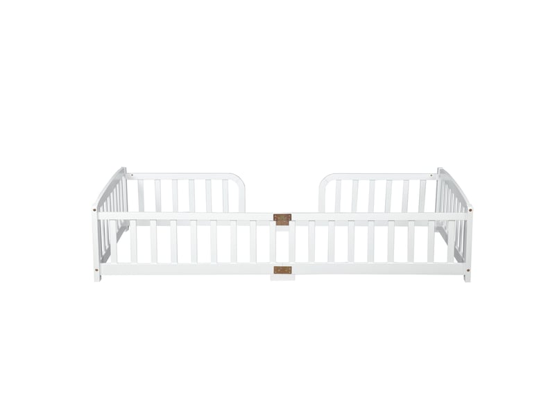  Lit au sol enfant 90x200 cm en pin blanc avec barrières de sécurité  - Conforama E