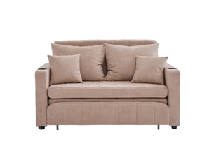 Canapé-lit convertible 2 places en tissu kaki avec usb, porte-gobelets et poche de rangement pratique au quotidien