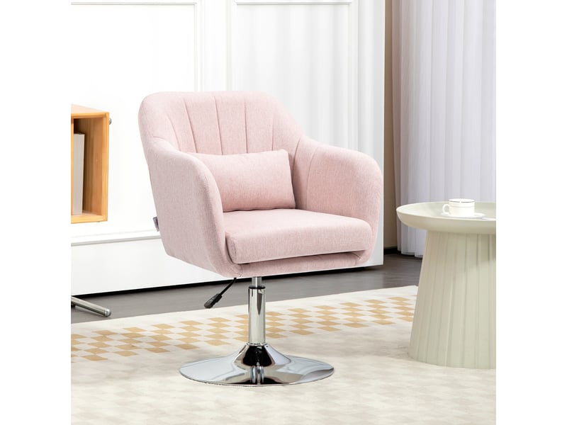  Fauteuil de salon coussins lombaires hauteur réglable pivotant 360° piètement en métal rose  - Conforama D