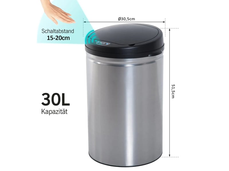  Poubelle à capteur infrarouge 30 l en métal noir  - Conforama E