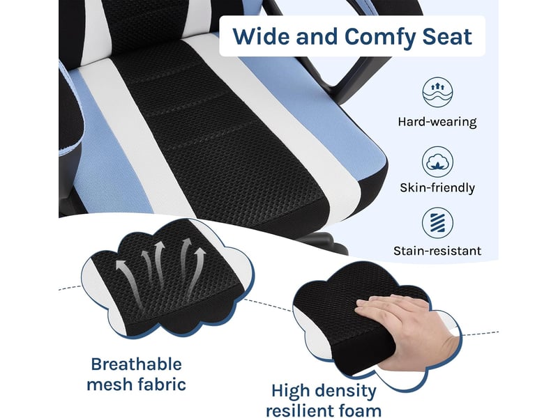  Chaise de jeu pour enfants, motif dinosaure, en tissu maillé, bleu, avec dossier et accoudoirs, avec roulettes universelles et lestées  - Conforama C